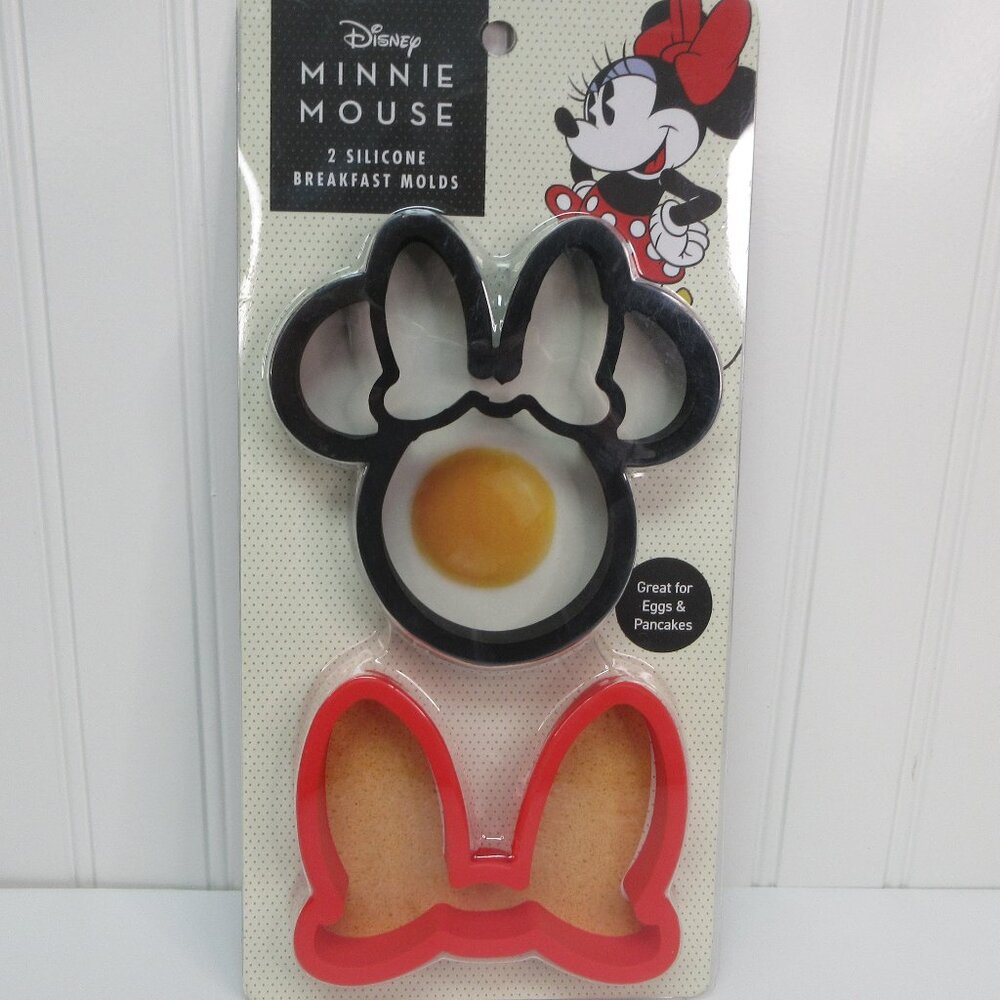 Minnie Mouse Breakfast Silicone Molds Eggs & Pancakes 2Pc Set Black Red Disney